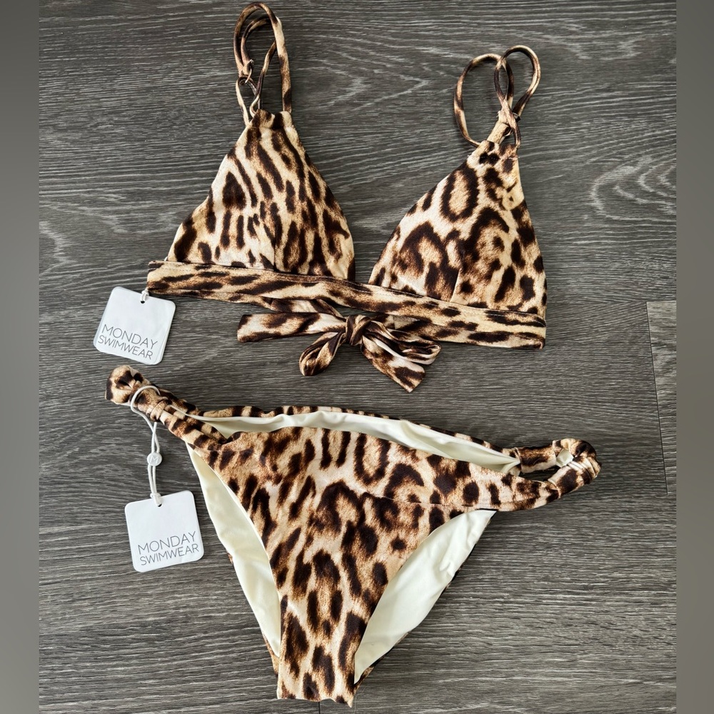 NWT Monday Swimwear bikini set - size small; Leopard print
